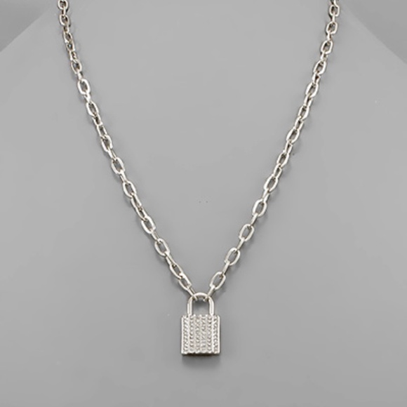 Crystal Lock Charm Chain Necklace